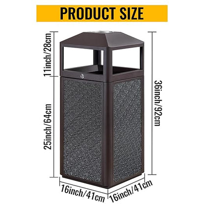Square Waste Container with Dome Lid | Commercial Outdoor Garbage and Trash Container,Coffee 15 Gallon
