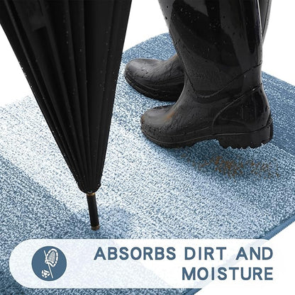 Kitinjoy Indoor Outdoor Door Mat, 30x17 Non-Slip Absorbent Dirt Trapper, Low-Profile Washable Inside Entrance Front Floor Mat, Sturdy Soft Entry Doormats for Entryway, Light Blue