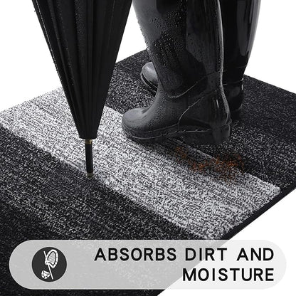 Kitinjoy Indoor Outdoor Door Mat, 71x47 Non-Slip Absorbent Dirt Trapper, Low-Profile Washable Inside Entrance Front Floor Mat, Sturdy Soft Entry Doormats for Entryway, Black