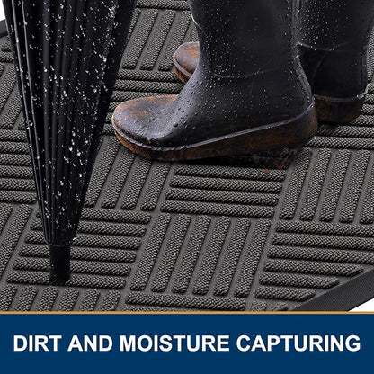 Smiry Front Door Mat Outside Entrance, Heavy Duty Outdoor Indoor Natural Rubber Doormat, Non Slip, Trap Dirt and Moisture, Easy Clean, Low Profile Patio Porch Entryway Mat, 47x32, Grey