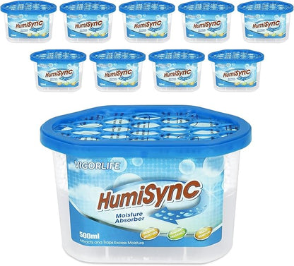 Moisture Absorbers 10 Pack, 16.9oz., Portable Humidity Absorber Boxes for Bathroom, Closet, Kitchen, Dehumidifiers, Attract and Trap Excess Moisture, Convenient and Effective, Blue