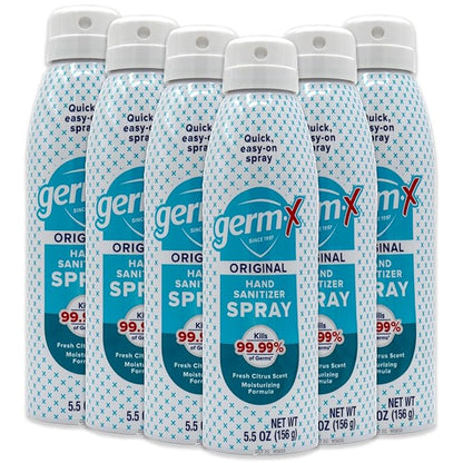 Germ-X Hand Sanitizer Spray, Non-Drying & Moisturizing with Vitamin E, Instant and No Rinse Formula, Fresh Citrus Scent, Back to School Supplies, Paraben Free, 5.5 Oz (Pack of 6)
