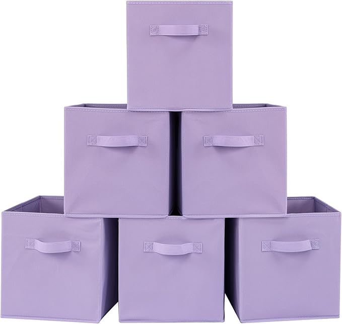 Stero 13x13x13 Inch Fabric Storage Bins 6 Pack Fun Colored Durable Storage Cubes with Handles Foldable Cube Baskets for Home, Kids Room, Closet and Toys Organization Purple