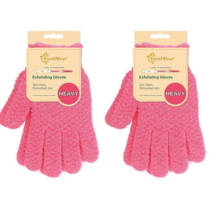 Evridwear Exfoliating Gloves for Shower, 100% Nylon Thick Soft Medium Heavy Bathing Gloves Dead Skin Remover Body Scrubber Smooth Skin with Hang Loop, 2 Pairs Heavy Hot Pink