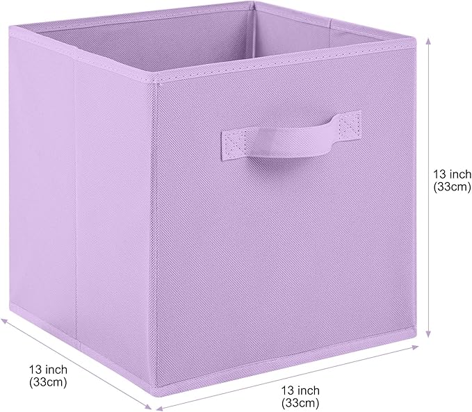 Stero 13x13x13 Inch Fabric Storage Bins 6 Pack Fun Colored Durable Storage Cubes with Handles Foldable Cube Baskets for Home, Kids Room, Closet and Toys Organization Purple