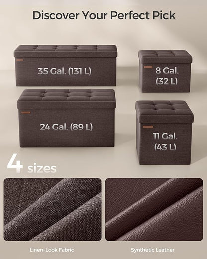 SONGMICS MAZIE Collection - 43 Inches Folding Storage Ottoman Bench, Ottoman Foot Rest, End of Bed Bench, Storage Chest, Load 660 lb, for Living Room, Bedroom, Entryway, Brown ULSF77BR