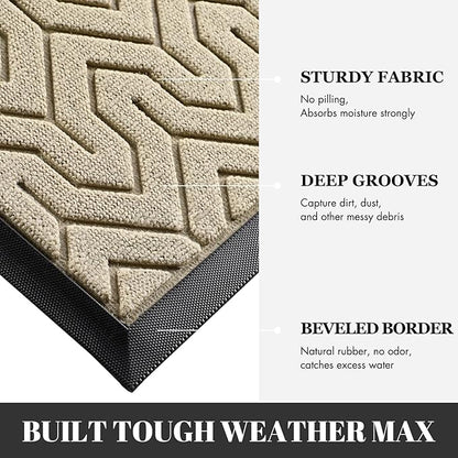Yimobra Large Door Mat Outside Entrance 47x24, Waterproof Heavy Duty Outdoor Mats for Front Door, Non Slip Rubber Entry Mat for Garage Patio, Easy Clean, Light Beige