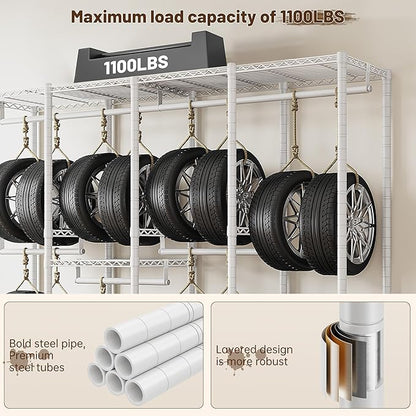 Raybee 76.9" H Clothes Rack Heavy Duty Loads 1100 LBS Metal Clothing Racks for Hanging Clothes Adjustable Garment Rack White,75.8" W*17.7" D*76.9" H