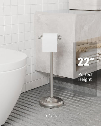 Toilet Paper Holder Stand, Brushed Nickel Toilet Paper Holder Free Standing, Post Pivoting Design & Stable Weighted Base SUS304 Stainless Steel for Bathroom(Mega Roll)