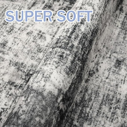 IOHOUZE Abstract Runner Rug 2x10 Ft Washable Runners for Hallways, Non Slip Kitchen Runner Printed Faux Wool Entryway Runner Indoor, Modern Abstract Floor Carpet for Hall Kitchen, Black Gey