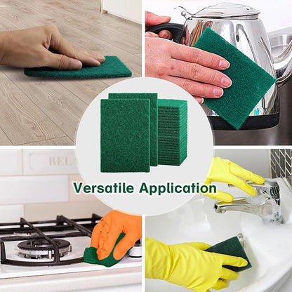 100 Pcs Scouring Pads,Heavy Duty Scour Pads,Dish Scrubber Scouring Pads,Non Scratch Scrubber Pads,Reusable Green Household Scrub Pads for Dishes Kitchen Scrubbers & Metal Grills,3x4in