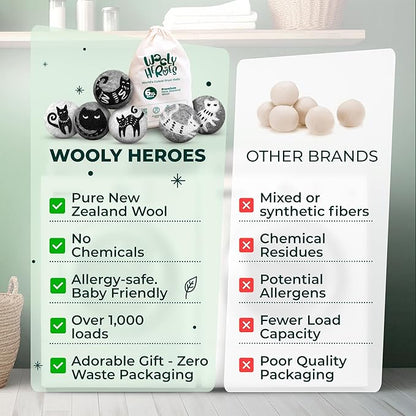 No More Dryer Sheets! Reusable Wool Dryer Balls XL 6-Pack - Reduces Static, Cuts Dry Time, & Softens Naturally