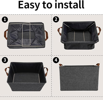 GRANNY SAYS Closet Storage Baskets, Collapsible Fabric Storage Bins with Metal Frame, Clothes Organizer Bins, Extra Large Baskets for Shelves, Dark Gray, 4-Pack