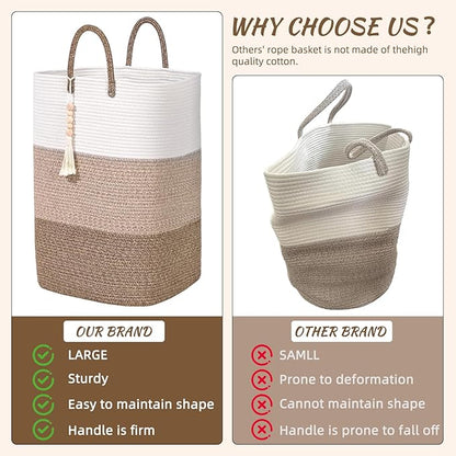 Woven Laundry Basket for Clothes,100 L Large Rectangle Laundry Hampers with Beads Tassel, Nursery Storage Basket for Toys, Tall Dirty Clothes Hamper for Bedroom Aesthetic, Laundry Room Organization