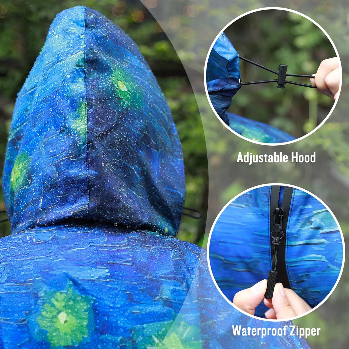 SaphiRose Rain Poncho Jacket Coat Hooded for Adults with Pockets