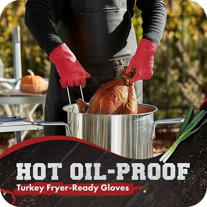 KITCHEN PERFECTION XL Silicone Smoker Oven Gloves-Extreme Heat Resistant BBQ Gloves-Handle Hot Food Right on Your Grill Fryer&Pit|Waterproof Grilling Cooking Baking Mitts|Superior Value Set+3 Bonuses