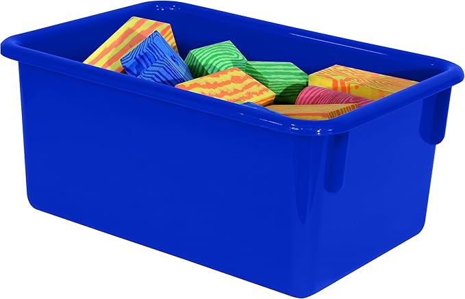 Wood Designs Cubby Storage Bin, Heavy Duty Plastic Containers for Kids Blue Cubby Tray Set of 12