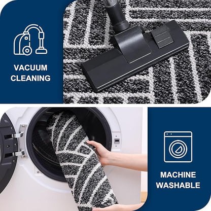 OLANLY Runner Indoor Door Mat, 47x23 Inch, Dirt Resistant and Absorbent, Non-Slip Rubber Backing Floor Mats, Easy Clean Low-Profile Doormat for Entryway, Front Door, and Inside Entrance, Black