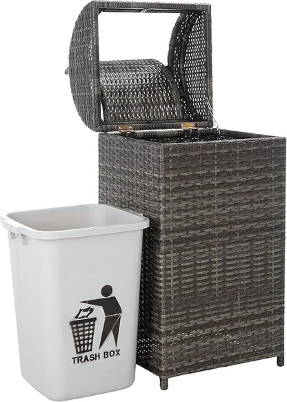 SAFAVIEH Outdoor Collection Mazeli Grey Brown Woven Swing Top Dome Lid Trash Bin (Fully Assembled) PAT7511C