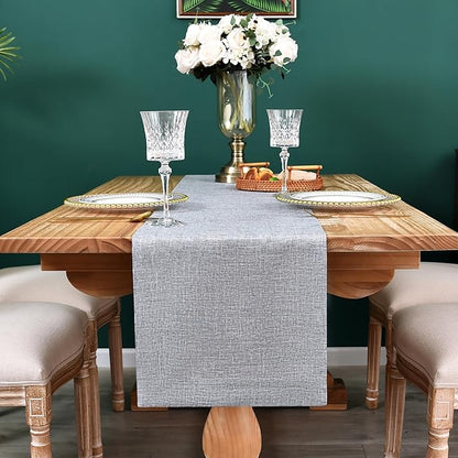 NEWISHER Farmhouse Rustic Table Runner Solid Grey Rectangular Table Runners Faux Linen Table Runner for Everyday Use Kitchen Dining Party Table 13x48 Inch