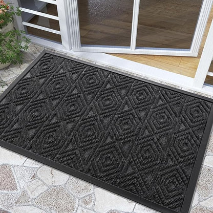 Yimobra Door Mat, Outdoor Indoor Entrance Welcome Mat, Heavy Entry Front Door Mat, Stain & Fade Resistant, Low Profile, Sturdy Rubber, Easy Clean Patio Floor Mat, Waterproof, 36 x 24, Black