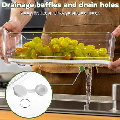 4 Pack Fridge Organizer Drawers, Stackable Pantry Organizers and Storage, Clear Pull-Out Refrigerator Organizer for Fruit, Vegetable Storage and Keep Fresh