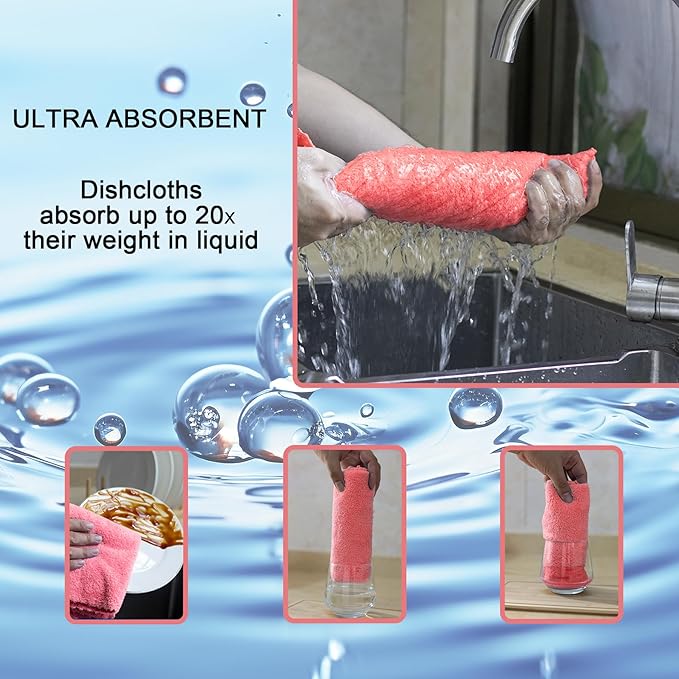 kimteny Kitchen Cloth Dish Towels, 13x28 Inches Premium Dishcloths, Super Absorbent Coral Velvet Microfiber Cleaning Cloths, Fast Drying Rags for Washing Dishes (13x28-12 Pack, Pink)