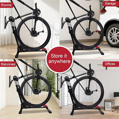 Heavy-Duty Floor Bike Stand, Freestanding Bicycle Storage Rack, Adjustable Dual Support Arms, No-Drill Installation for Garage, Black