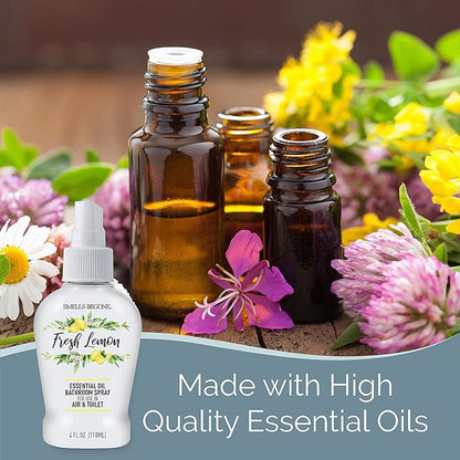 SMELLS BEGONE 4 oz Essential Oil Air Freshener Bathroom Spray - Eliminates Bathroom & Toilet Odors - Made with Essential Oils - Fresh Lemon Scent