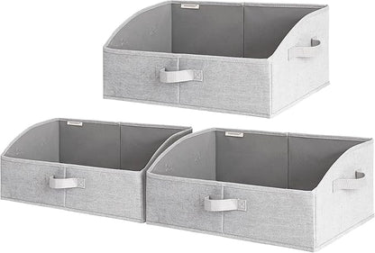 StorageWorks Closet Storage Bins, Trapezoid Organizer Box for Shelves, Fabric Clothes Bin, Foldable Organizing Baskets with Handles, Large, Light Grey, 3-Pack