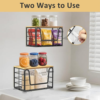 2 Pack Trash Bag Holder - Extra Large Stackable Storage for Kitchen Pantry Laundry Room Organization, Wall Mount Garbage Bag Dispenser with Bamboo Top for Under Sink Organizer, Fits 13/30/33 Gallons