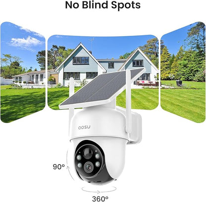 aosu Security Cameras Outdoor Wireless, 2 Cam-Kit, No Subscription, Solar-Powered, Home Security Cameras System with 360° Pan & Tilt, Auto Tracking, 2K Color Night Vision, Easy Setup, 2.4 & 5GHz WiFi