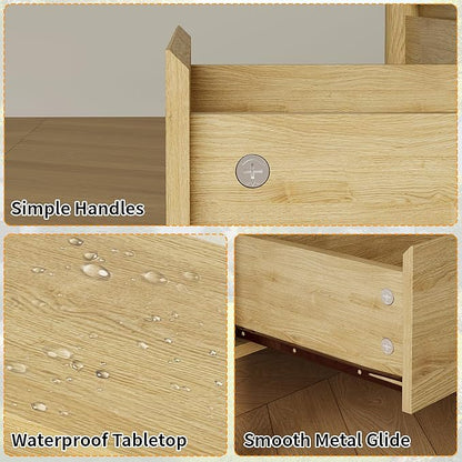 Dresser for Bedroom with 6 Drawers,47" Wide Oak Dresser with 4 Solid Wood Legs, Wooden TV Stand,Closet Clothes Organizer for Bedroom, Hallway