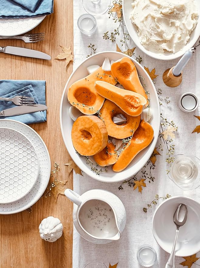 LE TAUCI Serving Bowls, Large Oval Platters for Entertaining, Ceramic Serving Tray for Dinner, Pasta, Salad, Dessert, Turkey, Fish, Fruit, Bread - 45oz/74oz, 11.8"/13.7", Set of 2, Arctic White