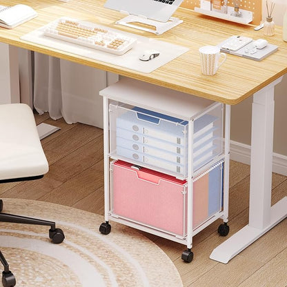 Letter/Legal Rolling File Cabinet, Rolling File Cart with 2 Drawers Filing Cabinet for Home Office, Hanging File Folders Organizer for Under Desk Storage, Mobile Printer Stand, White