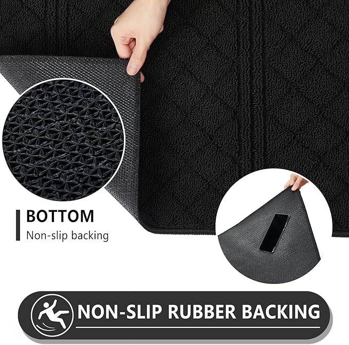 REFETONE Indoor Doormat, Front Back Door Mat 36"x59" Absorbent Rubber Backing Non Slip Door Mats, Low-Profile Resist Dirt Entrance Rugs, Machine Washable Door Rugs Inside Floor Mat for Entryway, Black
