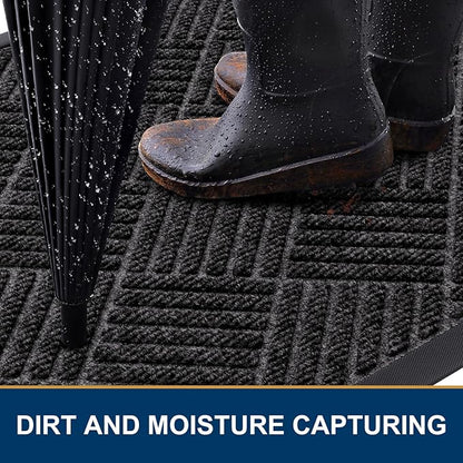 Smiry Front Door Mat Outside Entrance, Heavy Duty Outdoor Indoor Natural Rubber Doormat, Non Slip, Trap Dirt and Moisture, Easy Clean, Low Profile Patio Porch Entryway Mat, 35x23, Silver Grey
