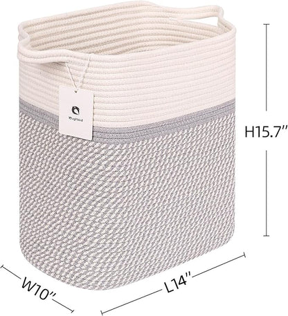 Medium and Large Woven Basket//With Handle, Used for Toys and Fabric Storage Basket used for Storing xl Storage Box, Decorative Storage Box Room (14L*15.7H TWhite/Gray, 14L*10W*15.7H)