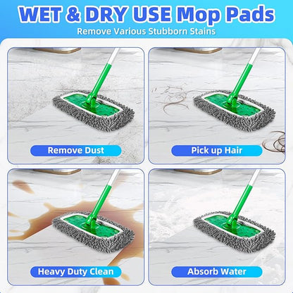 Reusable Microfiber Mop Pads Compatible with Sweeper Mop, Replacement Wet Mopping pad Refills & Washable Dry Sweeping Cloths for Use on All Sealed Floors - Stone, Hardwood, Laminate & Tile (6 Grey)