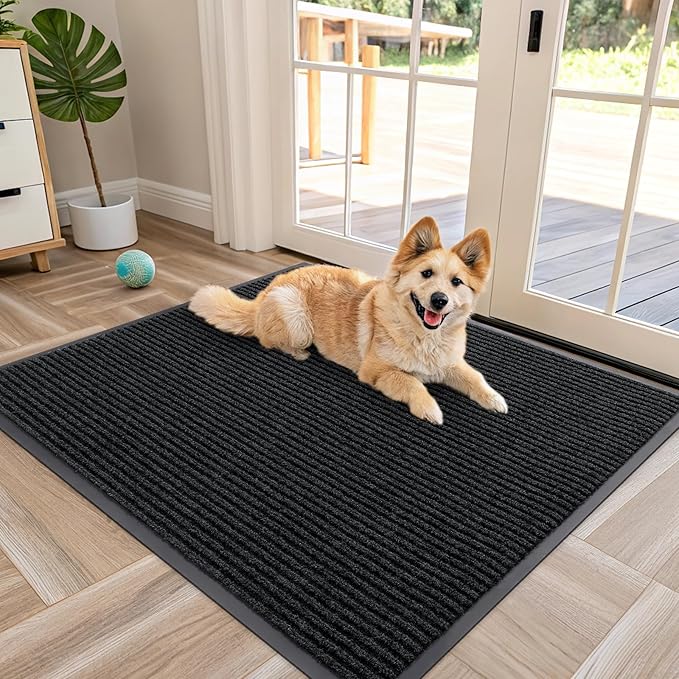 OLANLY Front Door Mat Indoor Outdoor Entrance, Waterproof Heavy Duty Doormat, Fade Resistant, Low Profile, Easy Clean Patio Porch Welcome Floor Mats for Entry, 40x32, Black