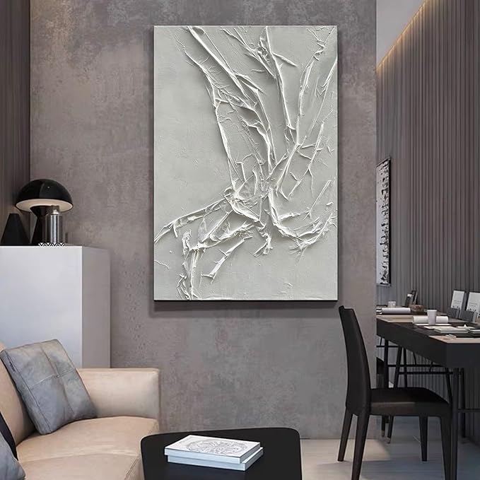 NANKAI Hand-Painted White Texture Abstract Art Painting Minimalist Art Home office hallway wall decoration Oil painting 24x36 inches