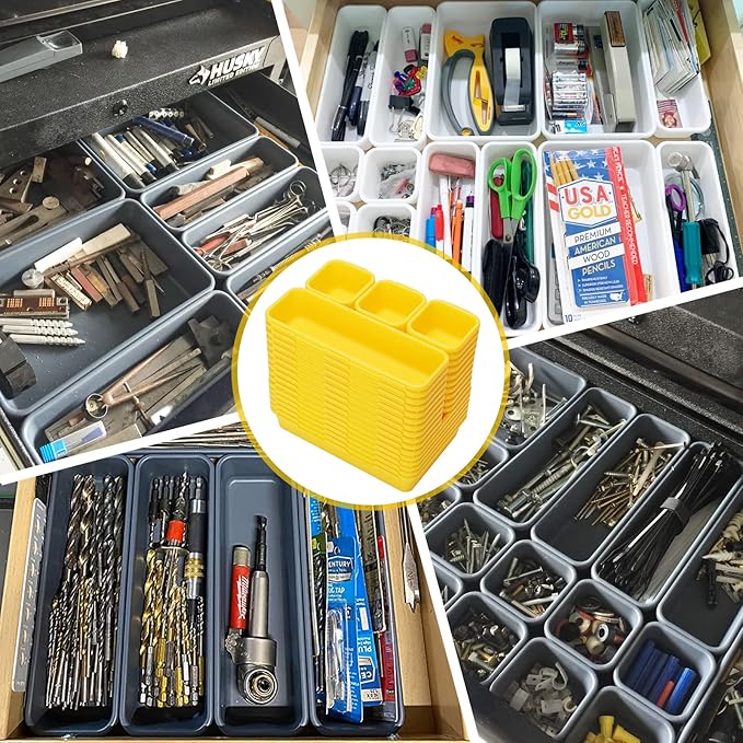 42 Pack Tool Box Organizer Tool Tray Dividers, Rolling Tool Chest Cart Cabinet Workbench Desk Drawer Organization and Storage for Hardware, Parts, Screws, Nuts, Small Tools Organization(Yellow)