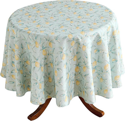patdrea Designer Linen Vintage Green Tablecloth for Round Table,Durable Fruits Pattern Yellow Tablecloths,Fall Decor Table Cover for Kitchen Dining Christmas,Thanksgiving,Diameter 55"-Ania a