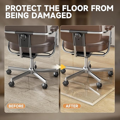 [Tempered Glass] 50“ x 44” Beveled Edge Glass Chair Mat with Polished Edge Clear Office Chair Mat, Glides Smoothly, Suitable for Carpet or Hardwood Floors