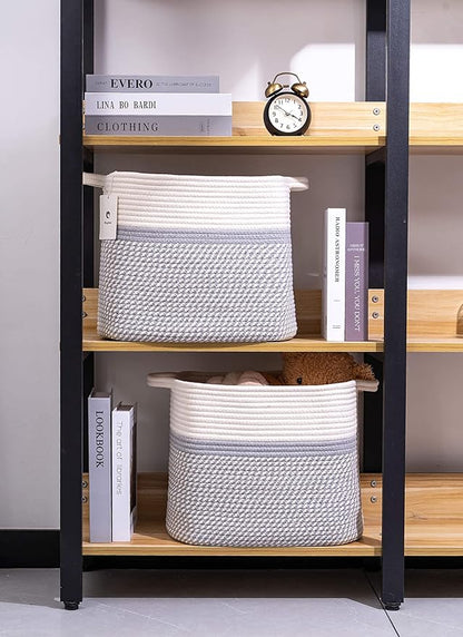 Medium and Large Woven Basket//With Handle, Used for Toys and Fabric Storage Basket used for Storing xl Storage Box, Decorative Storage Box Room 2pack (14L*12H YWhite/Gray, 14L*10W*12H)
