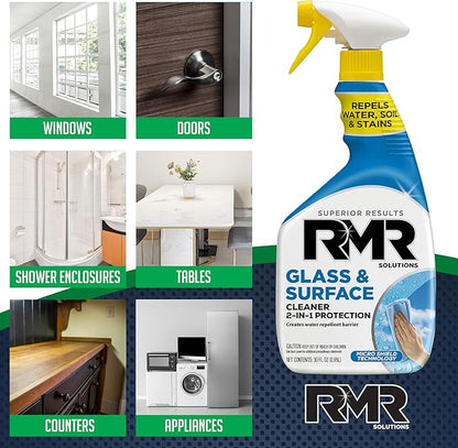 RMR Shower Spray, 2-in-1 Glass and Surface Cleaner Plus Repellent, Streak-Free Multi-Surface Treatment for Window, Car, and More, 30-Fluid Ounce Spray Bottle