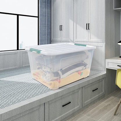 80 L Extra Large Plastic Storage Box, Clear Large Plastic Storage Bins with Wheels, 4-Pack