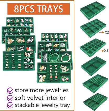 Jewelry Trays Organizer Set of 8 Stackable Jewellry Organizer Trays for Drawers Jewelryy Display Necklace Earring Bracelet