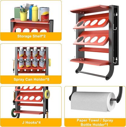 Ultrawall Spray Can Holder Rack, Heavy Duty Steel Wall Mounted Spray Bottle Holder, Garage Tool Utility Storage Rack, Holds 100 lbs