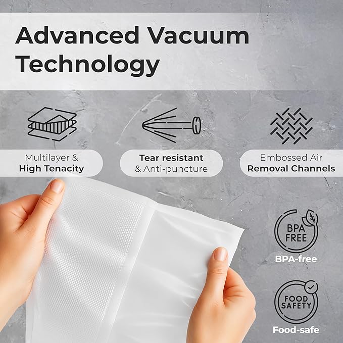 Vacuum Sealer Bags Roll 11" x 50' for Food Saver and Sous Vide, BPA Free, Heavy Duty Commercial Grade Food Storage Bags for Meal Prep and Boil Safe Use, 2 Count (100 FT)